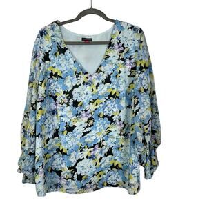 Vince Camuto Blue Multicolor Floral Design Top Size 2X